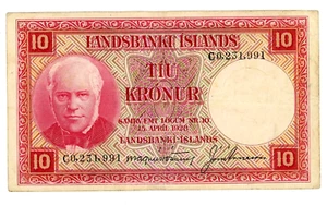 Iceland … P-33b … 10 Kronur … L.1928 ... *VF+*🤩 Prefix "C" - Picture 1 of 2