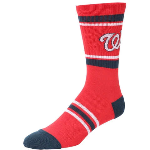 Washington Nationals MLB Red Navy White Stripe Crew Socks Mens Fits Size 6-12 Cover