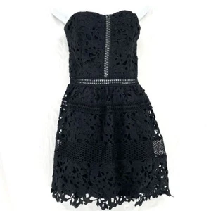 Romeo & Juliet Couture Mini Dress Medium Black Strapless Floral Lace Overlay - Picture 1 of 11