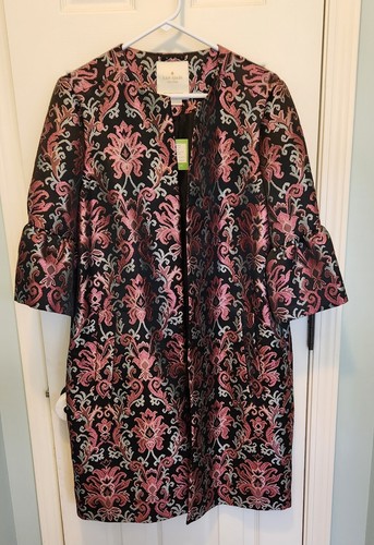 Cappotto jacquard arazzo Kate Spade Finer Things elegante designer taglia 10 nuovo con etichette