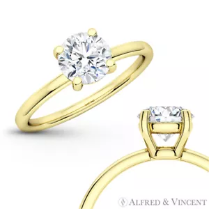 Anillo de compromiso solitario Forever ONE G-H-I moissanita redondo 4 pr oro amarillo 14k - Imagen 1 de 6