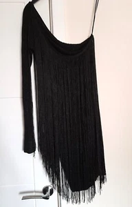 MNG MANGO Black Tassel Fringed Glitter One Shoulder Mini Dress M UK 10 NWT - Picture 1 of 9