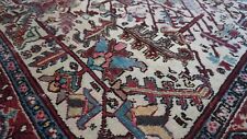 8'2 x 10'4" Antique Herizz Hand-Knotted Wool Ivory Oriental Rug Cleaned