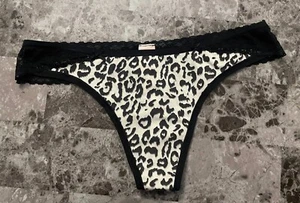 NWT VICTORIA'S SECRET S BLACK LEOPARD CHEETAH FLORAL LACE BOW RARE THONG PANTIES - Picture 1 of 3