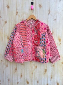 Peach Patchwork Quilted Cotton Jacket Handmade Cotton Jacket Women's Clothing US - Picture 1 of 4