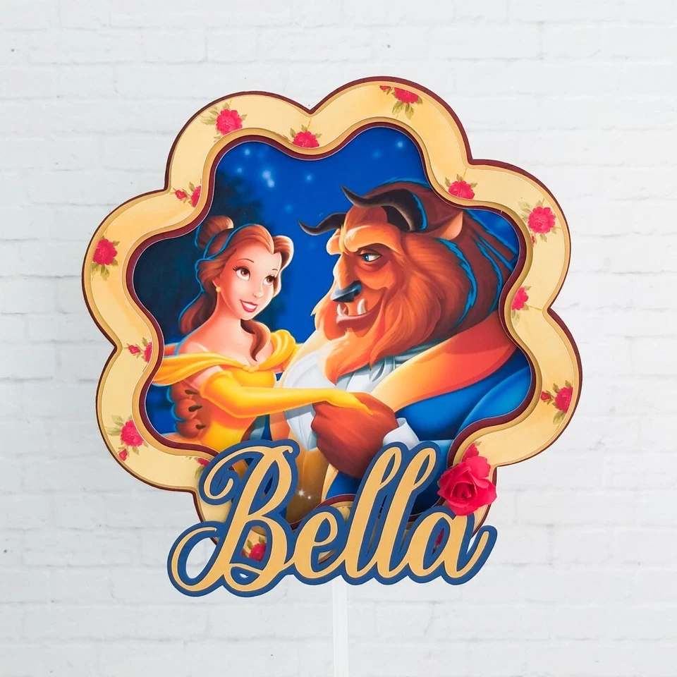 Topper de pastel personalizado de La Bella y la Bestia Foto 1 de 1