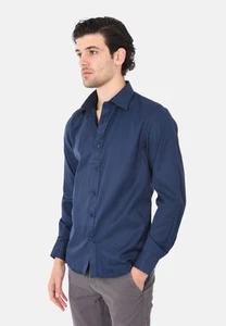 Camicia Uomo Slim Cotone Fantasia Mille Righe Camicie Collo Classico Elegante - Imagen 1 de 12