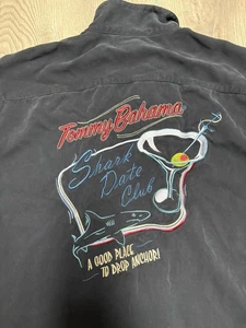Tommy Bahama Herren XL 100% Seide Hai Date Club bestickt in schwarz Seide - Bild 1 von 6