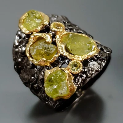 Handmade Natural Peridot Ring 925 Sterling Silver Size 8 /R443123 - Image 1 of 4