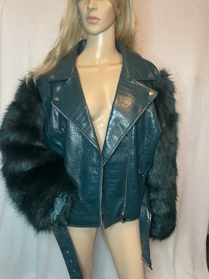 Abrigo Chaqueta Moto Cocodrilo Verde Brazos Piel Sintética Azalea Wang Nolla Talla 2x Foto 1 de 4