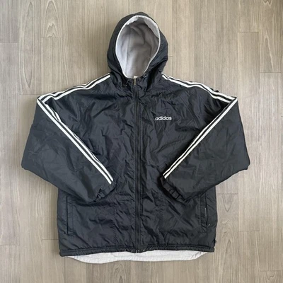 Chaqueta Adidas DE COLECCIÓN Para Hombre XL Negra Con Capucha Cremallera Completa Forrada de Vellón 3 Rayas 00s Foto 1 de 4
