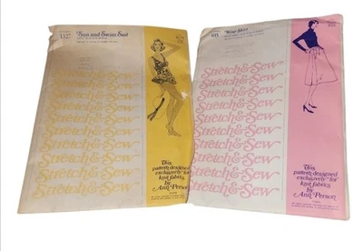 Lot of 2 Vintage Stretch & Sew  Sewing Patterns Sun Swim Suit 1327 Wrap Skirt  - Image 1 of 2