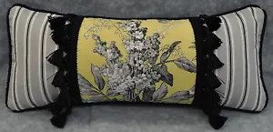 Pillow made w Ralph Lauren Grande Isle Yellow & Black Floral & Stripe Fabric17x7 - Picture 1 of 2