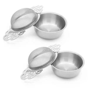 2 Pack Stainless Steel Tea Strainer Bowls Loose Leaf Tea Filter for 2.5-4" Cups - Picture 1 of 6