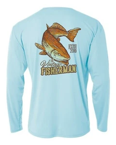 Long Sleeve Microfiber UPF 50 Fishing Shirt Vintage Redfish - Picture 1 of 7