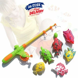7PCS Rod Fish Set Fishing Toy Kids Bath Time Game Model Magnetic Baby AU Pole - Picture 1 of 10