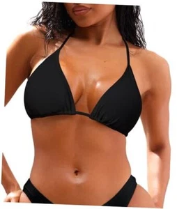 Women Triangle Bikini Top Halter String Large 01a Black Triangle Bikini Tops - Picture 1 of 8