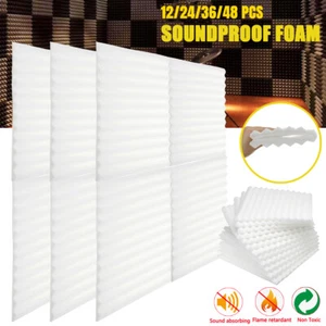 12/24/36/48Pc White Acoustic Foam Panel Sound Absorb Wall Tile Brick Noise Proof - Picture 1 of 12