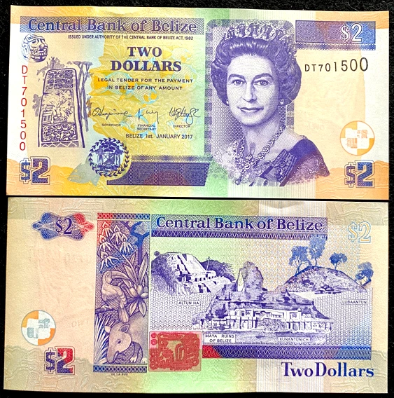 Billete de 2 dólares de Belice 2017 papel moneda mundial billete UNC Foto 1 de 1