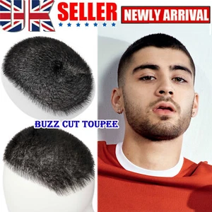 Buzz Cut Mens Toupee Replacement System Thin Skin PU 100% Remy Human Hair Wig US - Picture 1 of 19