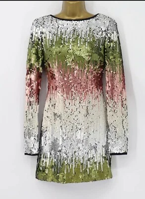 MINIVESTIDO ELIZABETH AND JAMES MULTICOLOR LENTEJUELAS SEDA RIBETE TALLA 2 Foto 1 de 3