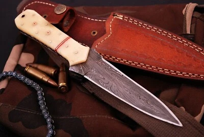 CUSTOM HANDMADE DAMASCUS STEEL DAGGER SKINNING HUNTING BOWIE BOOT KNIFE X78 - Image 1 of 4