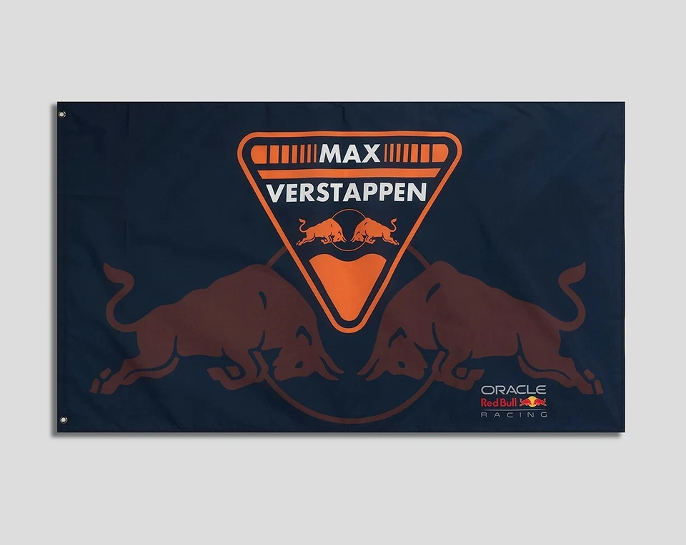 Red Bull Racing F1 Team Max Verstappen Driver Grandstand Flag Navy Blue Orange - Image 1 of 1