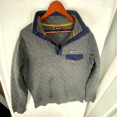 Patagonia Jacket Mens M Oraganic Cotton Gray Long Sleeve Mock Neck Quilt Snap-T - Image 1 of 4