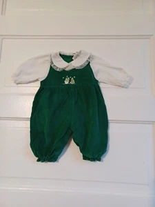 Alexis Vtg baby green Christmas outfit Corduroy One Piece 3 Months Romper - Picture 1 of 10