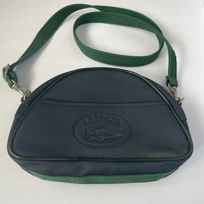 Lacoste Made in France Silver Hardware Green Strap Blue Crossbody Bag Boho Vintg - Image 1 of 4