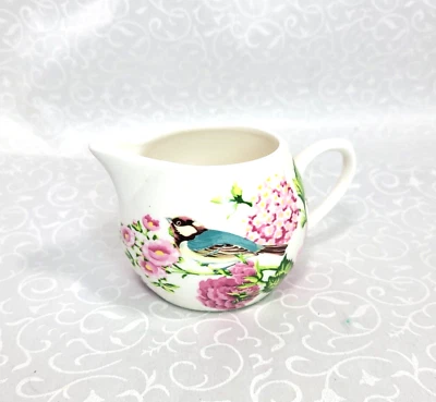 Crema de mesa The English rosa floral con pájaros y mariposas usada en excelente estado 3" Foto 1 de 4