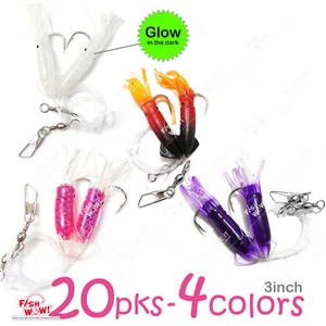 20pcs 4-Color 3" Fishing RockCod Rig Twin Bulb Squids Rockfish octopus soft Lure - Picture 1 of 10