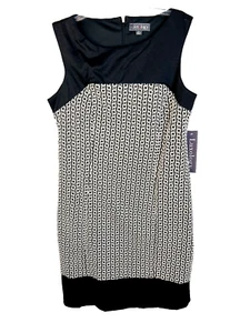 Luxology Sheath Dress Women's Size 4 Black White Sleeveless Lined Career Office - Picture 1 of 8