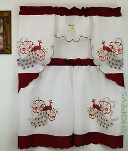 Peacock Kitchen Curtain with Swag and Tier Set 36 in - Picture 1 of 4