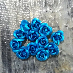 Aluminium, Frosted 3 Petal Flower Bead, 6x4.5mm, 50pce, Deep Sky Blue - Picture 1 of 2