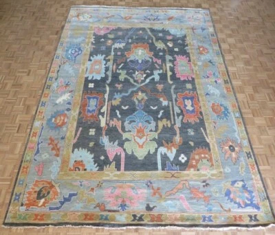 Oushak Traditional Charcoal Turkish Hand-Made Rugs ethnic rugs for living area. - Image 1 of 4