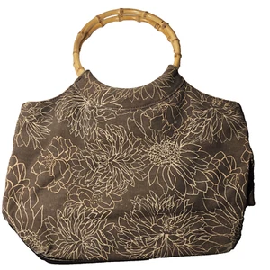 VTG Old Navy Bamboo Handle Purse Brown Floral Clutch Handbag Mag Snap Latch - Picture 1 of 11