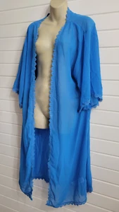 Womans Kimono Open Front Cardigan Duster Aqua Blue Size Medium Swim Suit Coverup - Picture 1 of 7