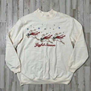 Vintage Y2k 90s Christmas Reindeer Off White Crewneck Sweater Womens Size Medium - Picture 1 of 7