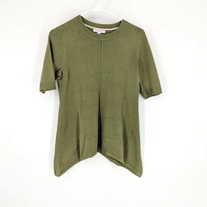 Isaac Mizrahi Live! Crewneck Cascade Hem Pullover Sweater Rosemary Green Small - Picture 1 of 6