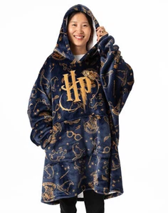 Harry Potter Blue Embroided Logo Blanket Hoodie Womens - Picture 1 of 9
