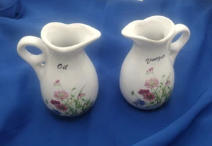Set of 2 Porcelain Oil and Vinegar 4" Pitchers Cruets Floral Design for Serving - Picture 1 of 6