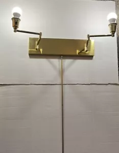 Vtg. Brass Wall-Mounted Double Swing Arm Lamp W/Brass Cord Cover - Picture 1 of 9