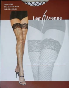 Medias Leg Avenue Moda Industrial Red de Pesca Lycra Negra Muslo-Alto Talla Única - Imagen 1 de 1