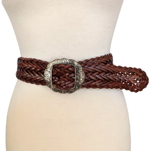 Vintage Harold's Made in Italy geflochtener Ledergürtel Metallschnalle M - Bild 1 von 6