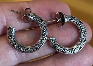 Omega U 68 Sterling Silver 14K Gold Filigree Hoop Earrings - Picture 1 of 8