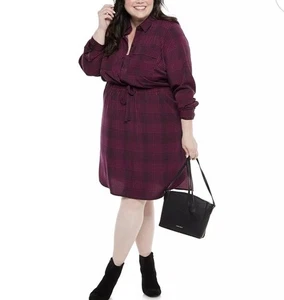 EVRI kariertes Utility Hemdkleid in lila 4X leicht Arbeit adrette Hahnentritt - Bild 1 von 15