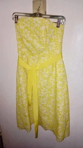 Lilly Pulitzer Sienna gelb Blumen Kentucky Ösen Spitze Kleid trägerlos Gr. 4 - Bild 1 von 6