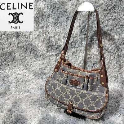 CELINE Macadam Denim Shoulder Bag Triomphe Logo Vintage Japan F/S USED - Image 1 of 4