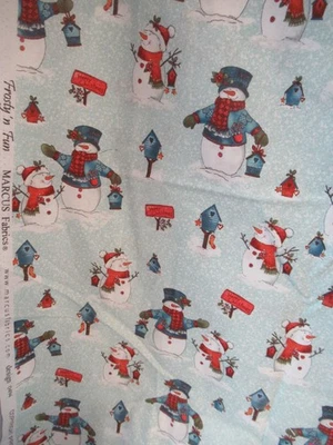 "Frosty`n Fun"    MARCUS FABRICS Christmas SNOWMEN COTTON FABRICS  1YX44"W  NEW - Image 1 of 4